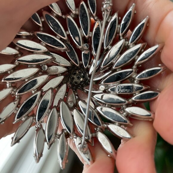 Sherman Rare Signed Austrian Marquise Cut Crystal Doomed Starburst Brooch Pink - Picture 6 of 9